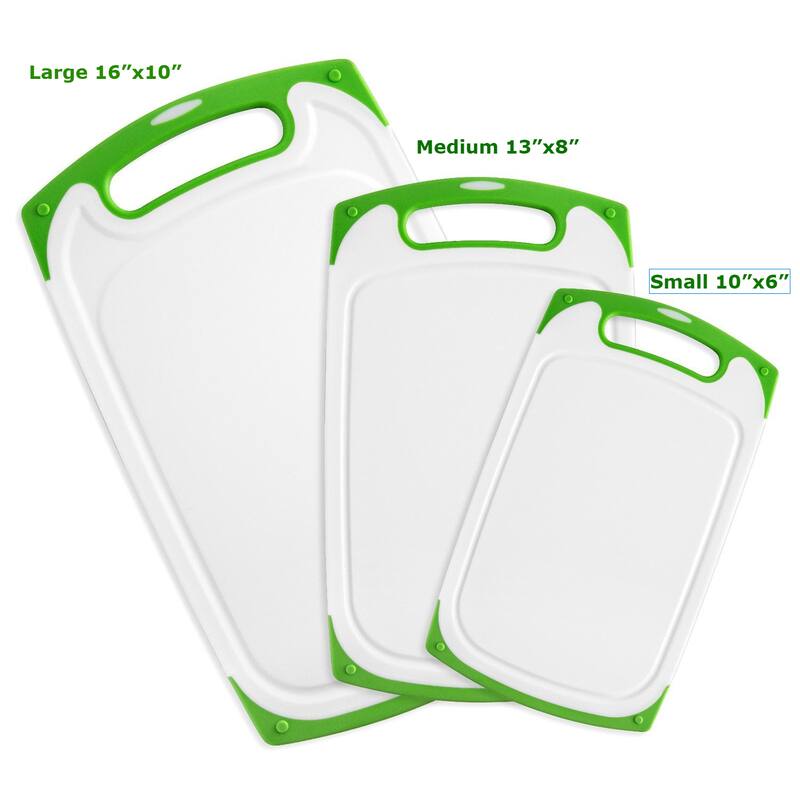 Belwares Cutting Board w/ Non-Slip Feet & Drip Groove Set of 3 - Green