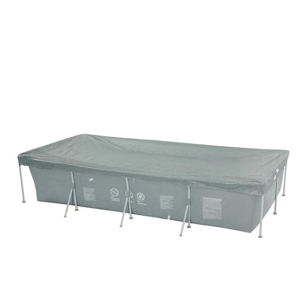 12.9' Durable Apertured Rectangular Gray Pool Cover with Rope Ties - Silver