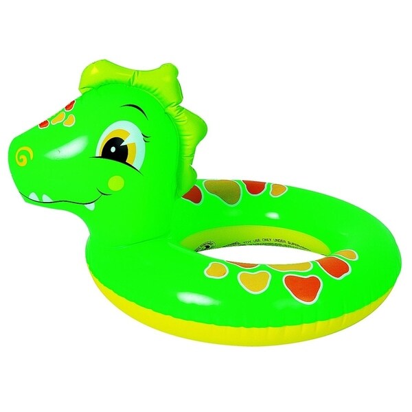 24" Green and Orange Dinosaur Children's Inflatable Swimming Pool Inner Tube Ring