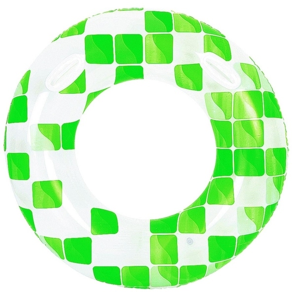 47" Green and White Fashion Mosaic Inflatable Swimming Pool Inner Tube Ring Float with Handles