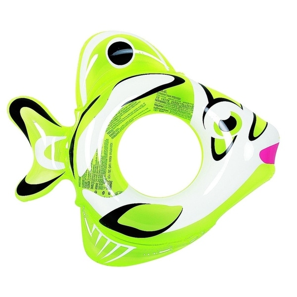34" Green and White Inflatable Fish Children's Swimming Pool Swim Ring Inner Tube