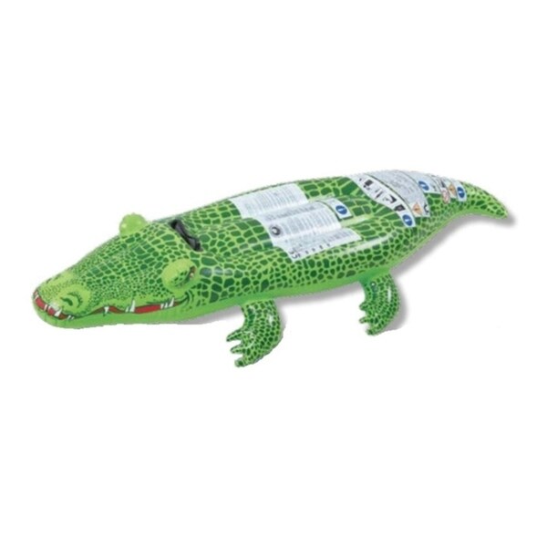 56" Spotted Green Crocodile Rider Inflatable Swimming Pool Float Toy with Handles