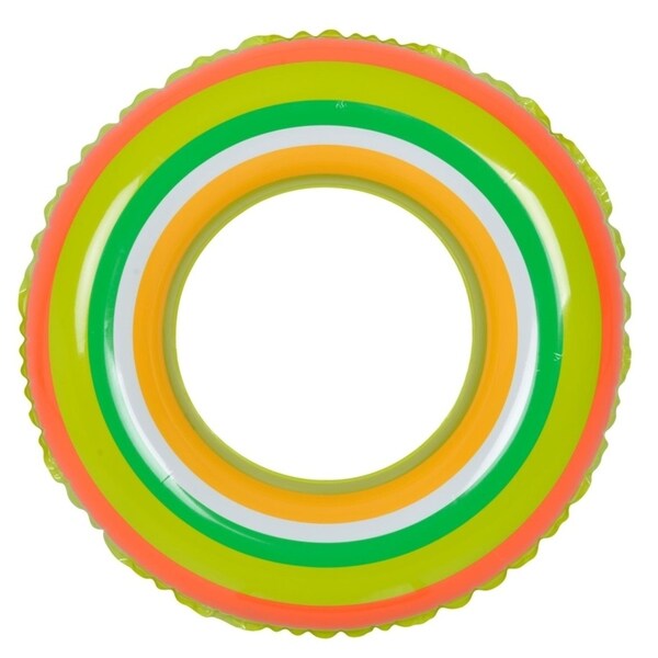 35" Green and Orange Stripe Inflatable Swimming Pool Inner Tube Ring Float