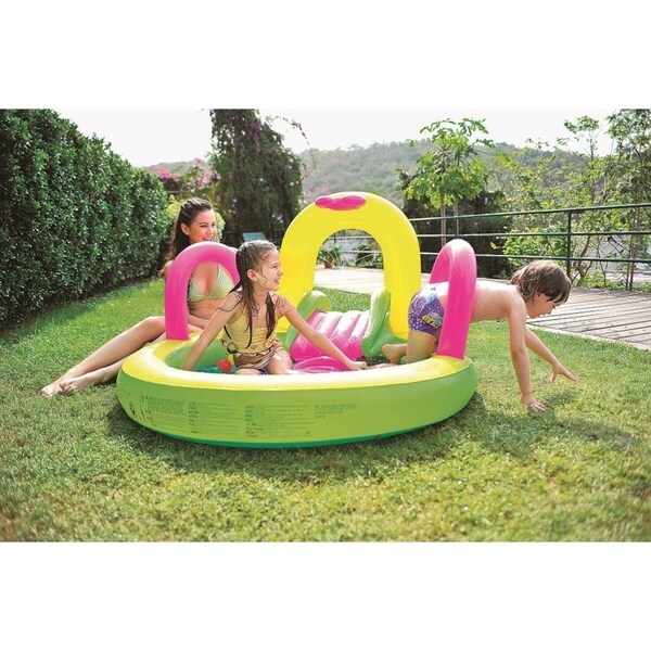 57" Bright Green Yellow and Pink Inflatable Children's Pool with Slide