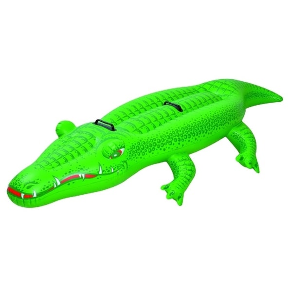 78.5" Green Crocodile Rider Inflatable Swimming Pool Float Toy with Handles