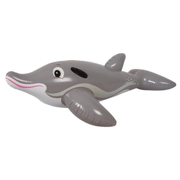 60" Gray and White Dolphin Rider Inflatable Swimming Pool Float Toy