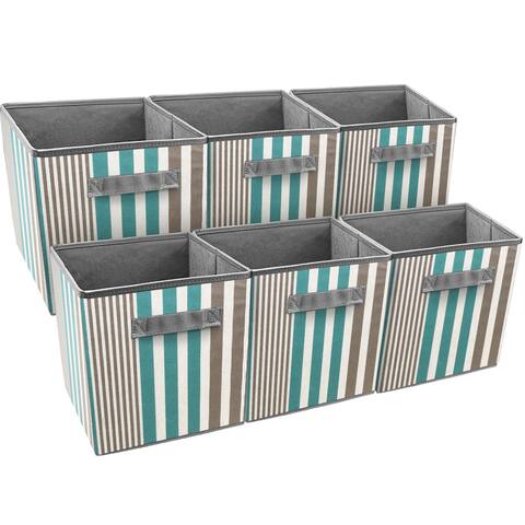 Sorbus Foldable Storage Cube Basket Bin, 6 Pack, Vertical Stripe Line Pattern (Aqua)