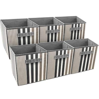 Sorbus Foldable Storage Cube Basket Bin, Vertical Stripe Line Pattern (6 Pack, Black)