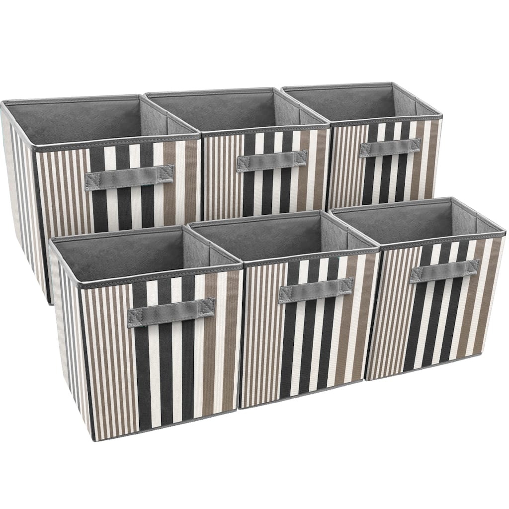 Sorbus Foldable Storage Cube Basket Bin, Vertical Stripe Line Pattern (6 Pack, Black)