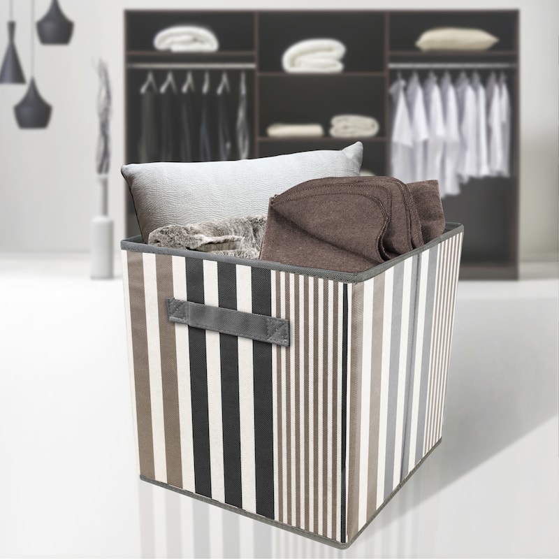 Sorbus Foldable Storage Cube Basket Bin, Vertical Stripe Line Pattern (6 Pack, Black)