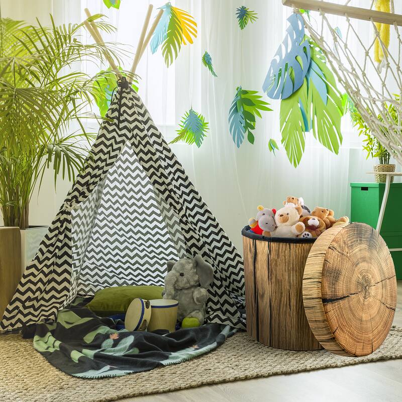 Sorbus® Tree Stump Ottoman Cube – Foldable/ Collapsible with Lid Cover (Tree Stump)