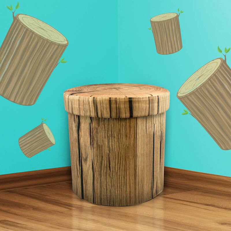 Sorbus® Tree Stump Ottoman Cube – Foldable/ Collapsible with Lid Cover (Tree Stump)