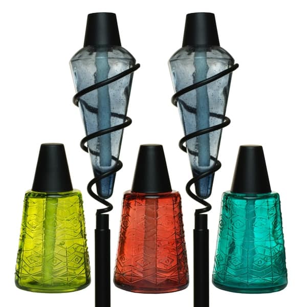 TIKI Brand (2) 64inch Metal Torch Blue Bubble Glass and (3) 6inch