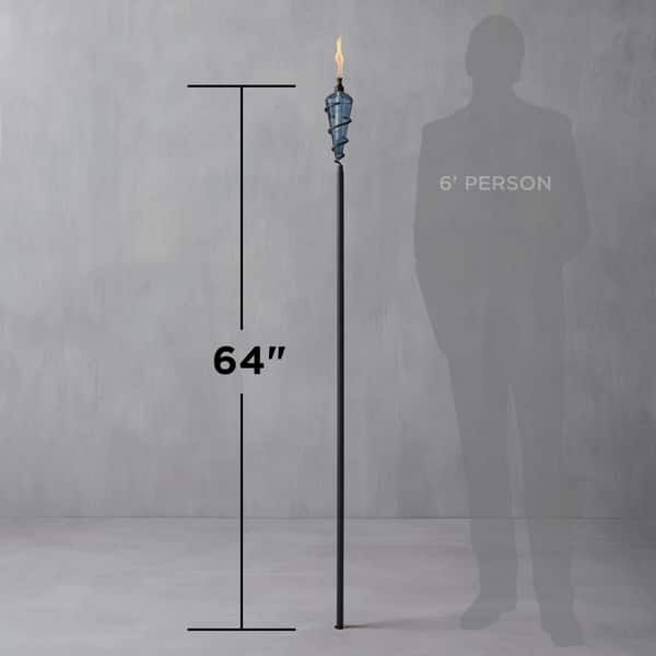 TIKI Brand (2) 64inch Metal Torch Blue Bubble Glass and (3) 6inch
