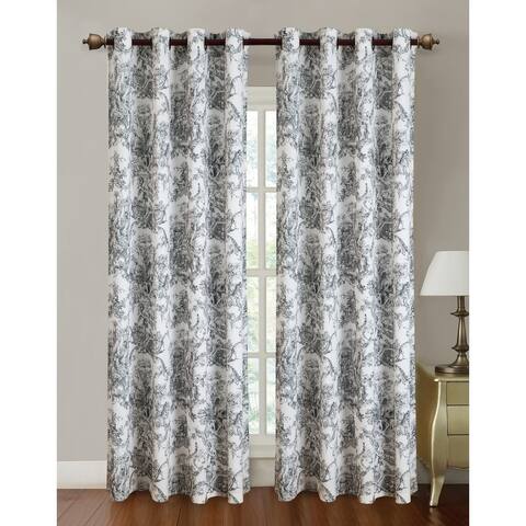 RT Designers Collection Multicolored Canvas Toile Printed 84-inch Grommet Curtain Panel Pair