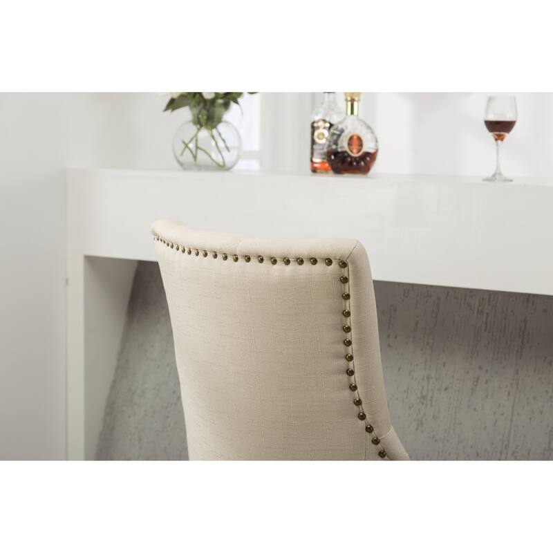 Roundhill Furniture Tufted Solid Wood Silver Nailhead Wingback Hostess Chairs (Set of 2)