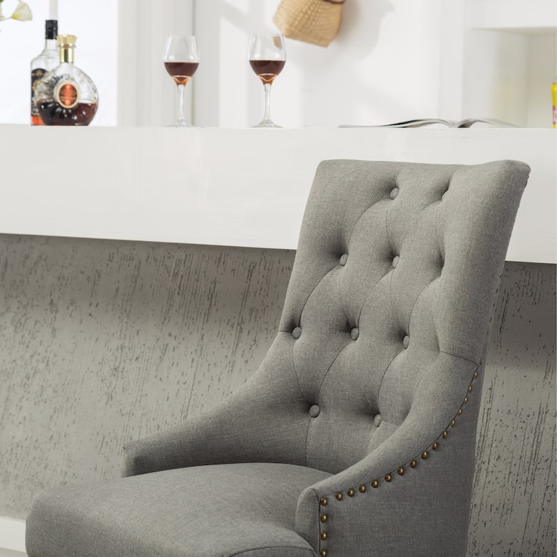 Roundhill Furniture Tufted Solid Wood Silver Nailhead Wingback Hostess Chairs (Set of 2)