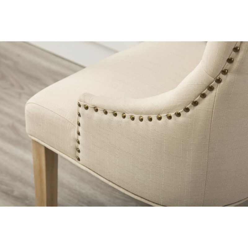 Roundhill Furniture Tufted Solid Wood Silver Nailhead Wingback Hostess Chairs (Set of 2)