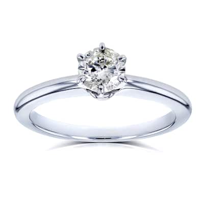 Kobelli 0.50 Carat Natural Diamond Solid 14k White Gold Round 6-Prong Modest Ring