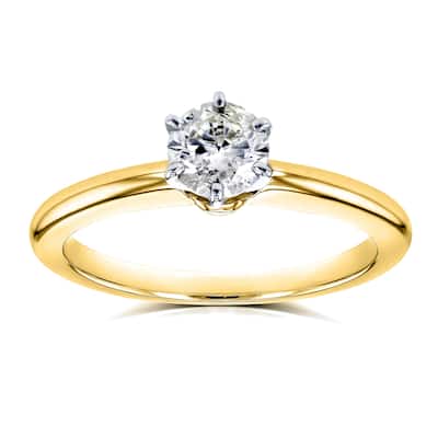 Kobelli 0.50 Carat Natural Diamond Solid 14k Yellow Gold Round 6-Prong Modest Ring