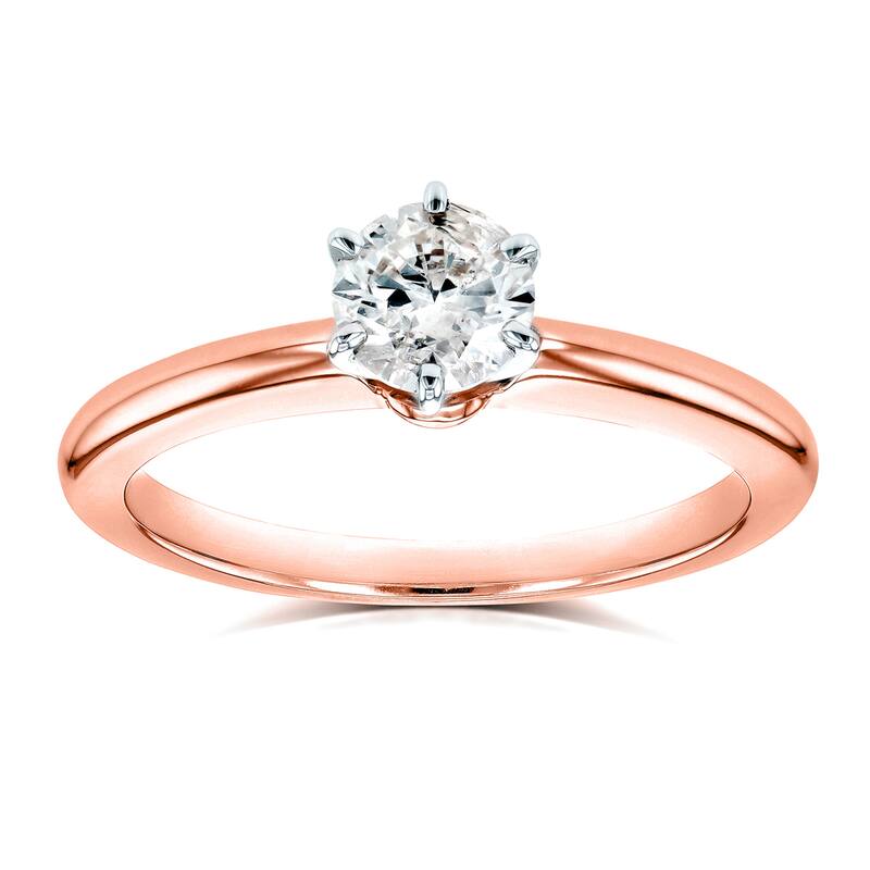 Kobelli 0.50 Carat Natural Diamond Solid 14k Rose Gold Round 6-Prong Modest Ring