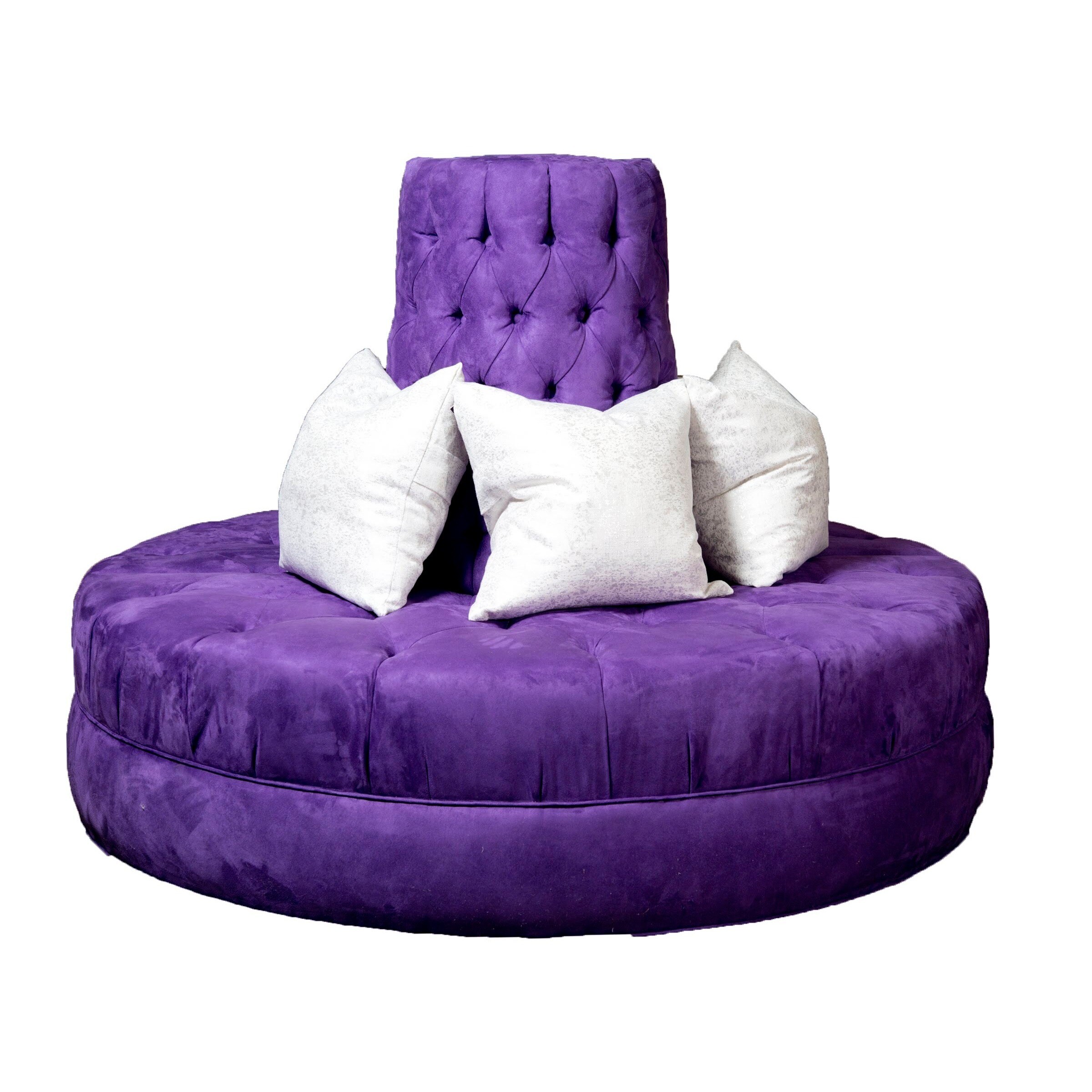 Purple Button Tufted Round Borne Microfiber Settee Sofa