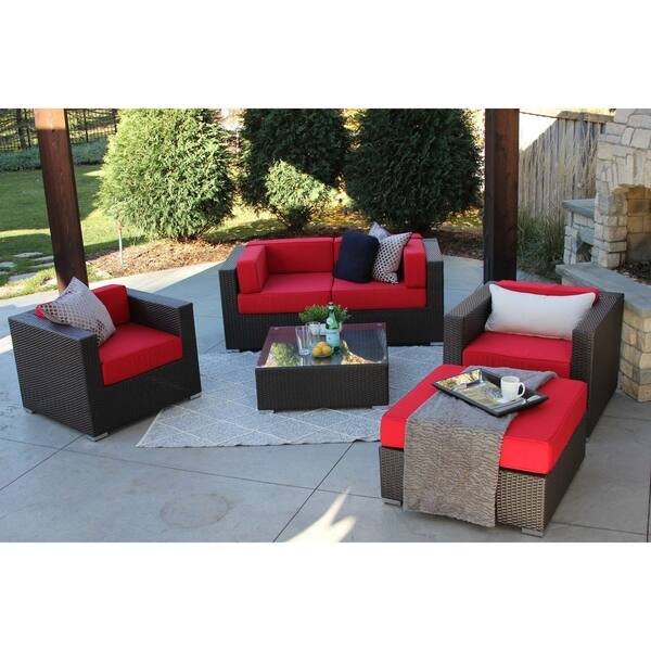 Shop Aldrich 6 Pc Modern Outdoor Rattan Patio Furniture Sofa Set Modular Overstock 16818974