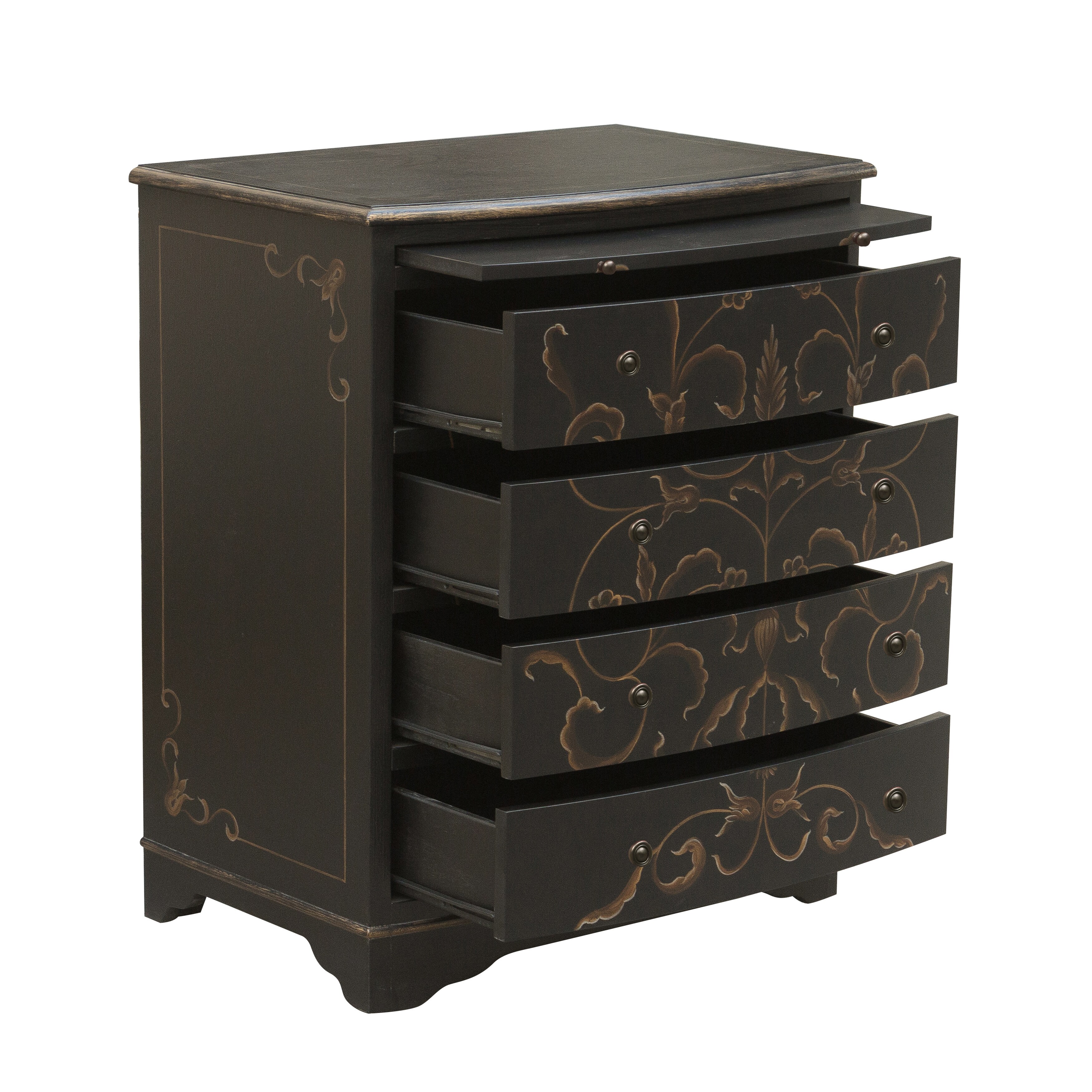 Shop Black Wood Hand Painted Curved Front Drawer Chest Free