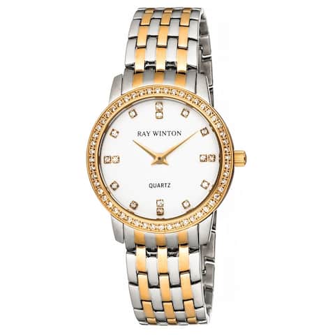 Ray Winton Women's WI0095 Analog White Dial Crystal Bezel Two-Tone Stainless Steel Bracelet Watch