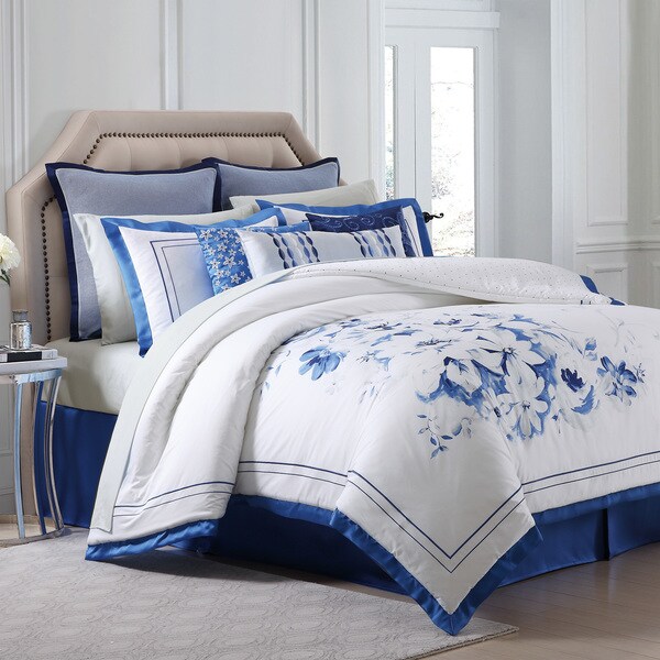 Charisma Alfresco Blue Floral Printed Sateen Duvet Cover Set