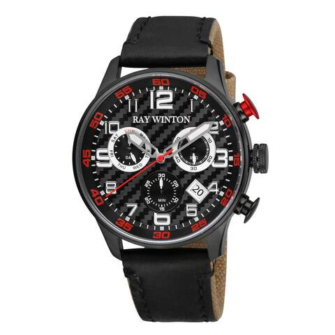 Ray Winton Men's Sport Chronograph Textured Black Dial Black Leather / Fabric Watch