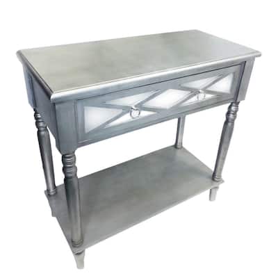 Benzara Silver-grey-finished Wood and Glass Classy TV Table Stand