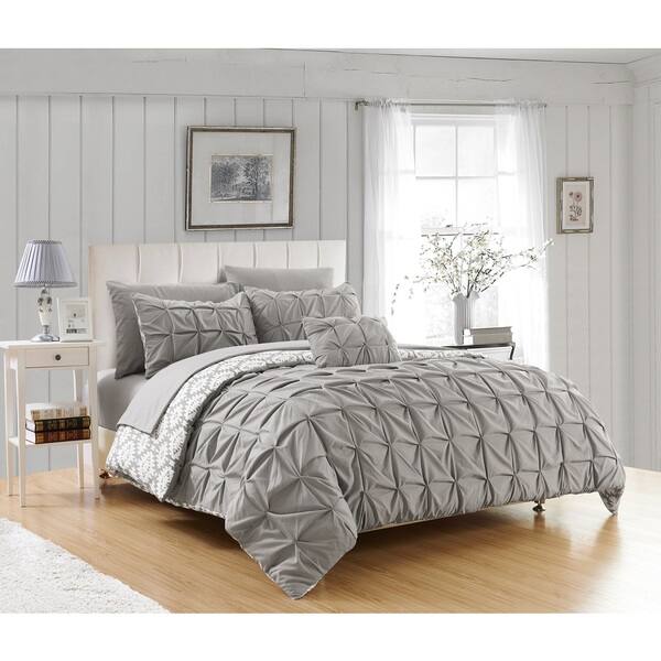 slide 1 of 4, Chic Home Jana 4-piece Grey Reversible Duvet Cover Set