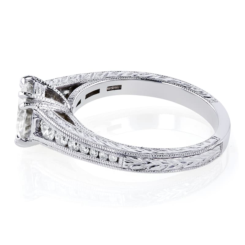 Annello by Kobelli 14k White Gold 1 1/4ct TGW Moissanite with Diamond Milgrain Channel Band Engagement Ring