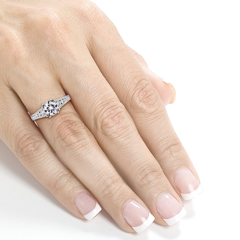 Annello by Kobelli 14k White Gold 1 1/4ct TGW Moissanite with Diamond Milgrain Channel Band Engagement Ring