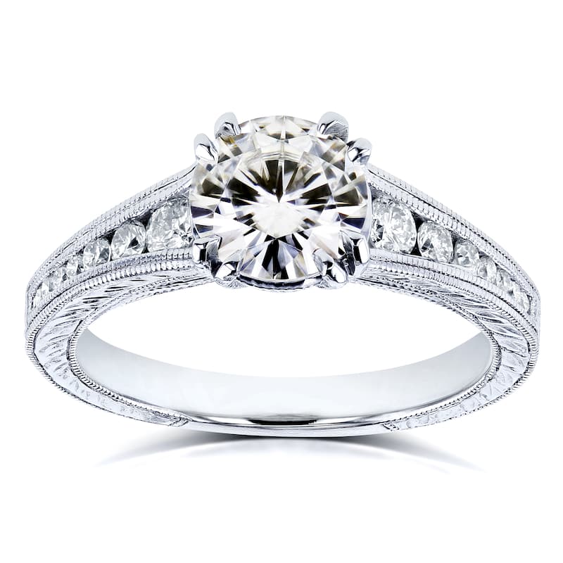 Kobelli 1.25 Carats Moissanite & Natural Diamond Solid 14k White Gold Round Channel Band Augustina Ring