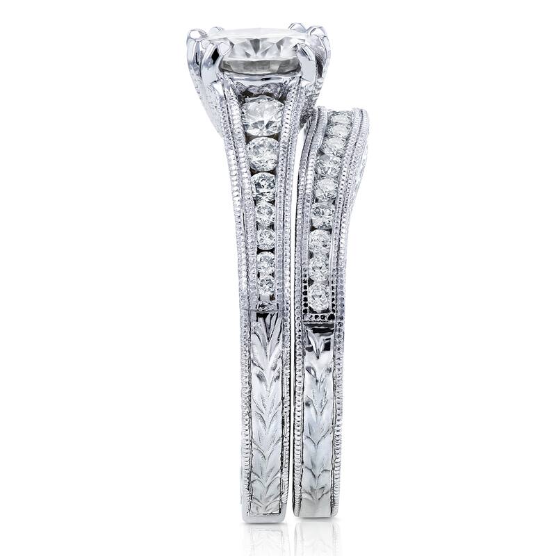 Annello by Kobelli 14k White Gold 1 1/2ct TGW Forever One Moissanite and Diamond Bridal Set