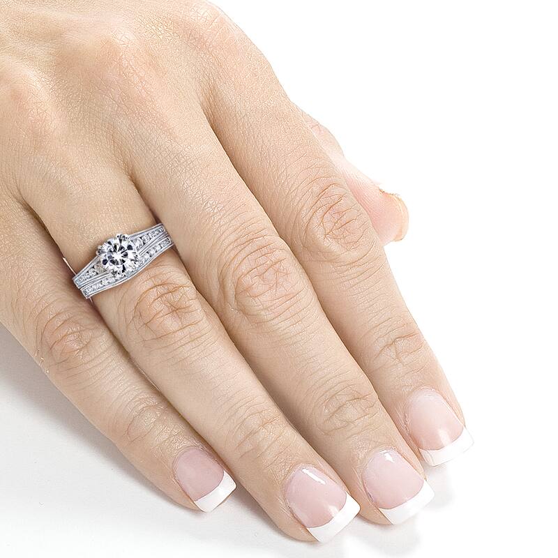 Annello by Kobelli 14k White Gold 1 1/2ct TGW Forever One Moissanite and Diamond Bridal Set