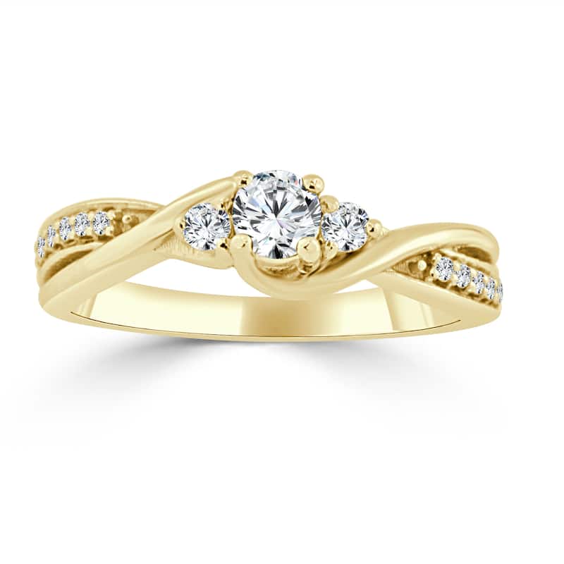 Auriya Round 3-Stone 1/3ctw Diamond Engagement Ring 14k Gold (H-I, I1-I2) - 4 - Yellow