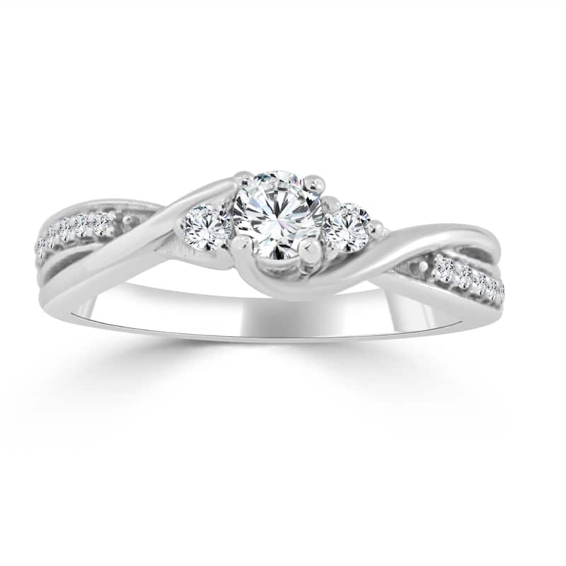 Auriya Round 3-Stone 1/3ctw Diamond Engagement Ring 14k Gold (H-I, I1-I2) - 4 - White