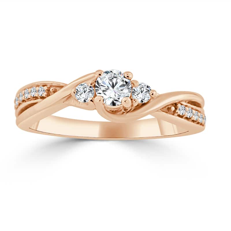 Auriya Round 3-Stone 1/3ctw Diamond Engagement Ring 14k Gold (H-I, I1-I2) - 4 - Rose