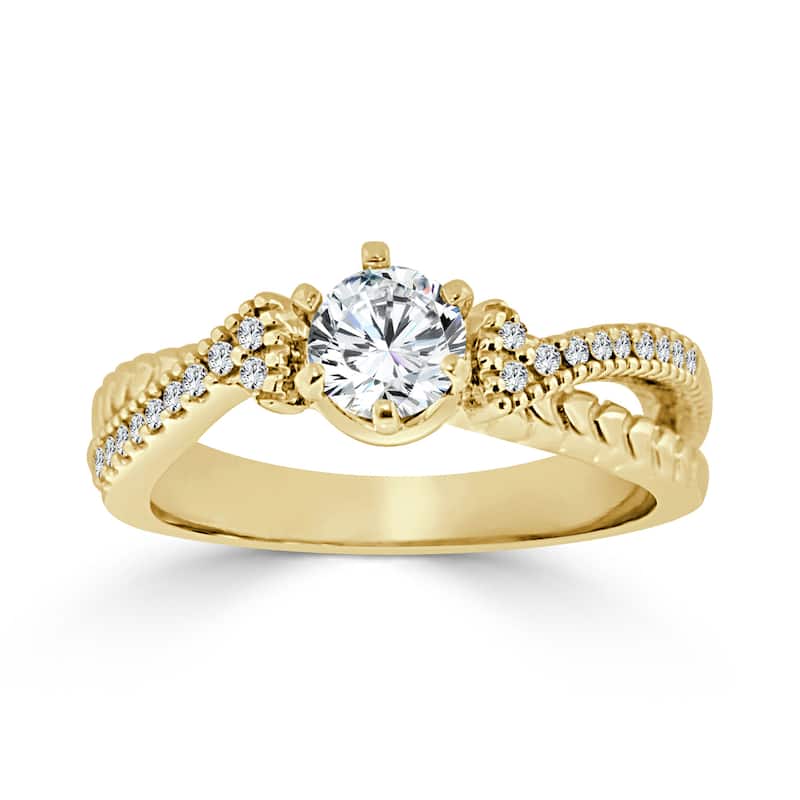 Auriya Round 1/2ctw Modern Carved Diamond Engagement Ring 14k Gold