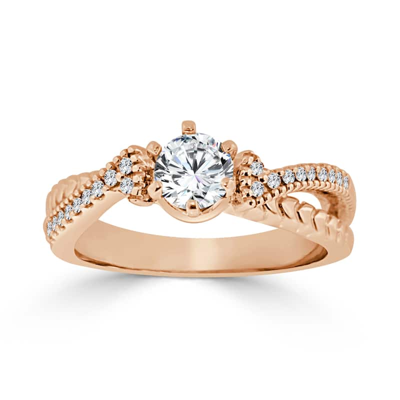 Auriya Round 1/2ctw Modern Carved Diamond Engagement Ring 14k Gold
