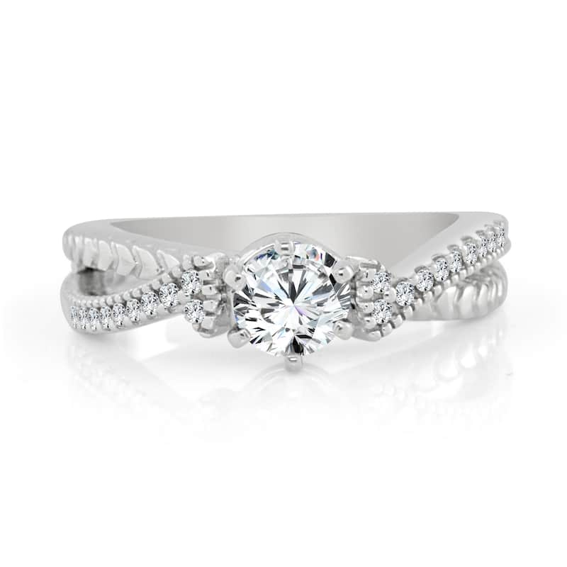 Auriya Round 1/2ctw Modern Carved Diamond Engagement Ring 14k Gold