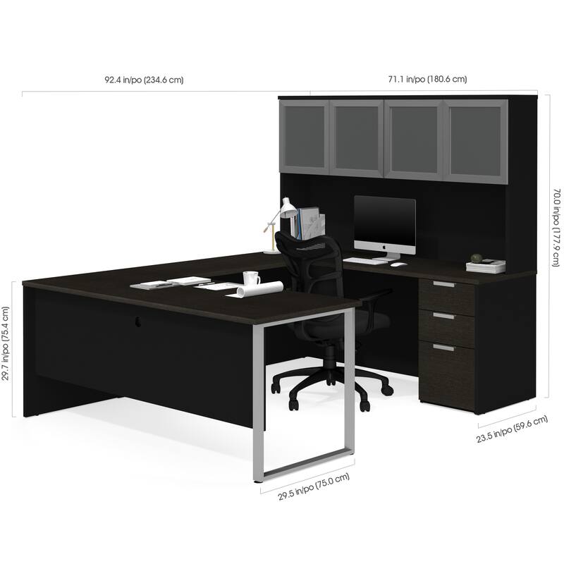 Bestar Pro-Concept Plus U-Desk with Frosted Glass Door Hutch