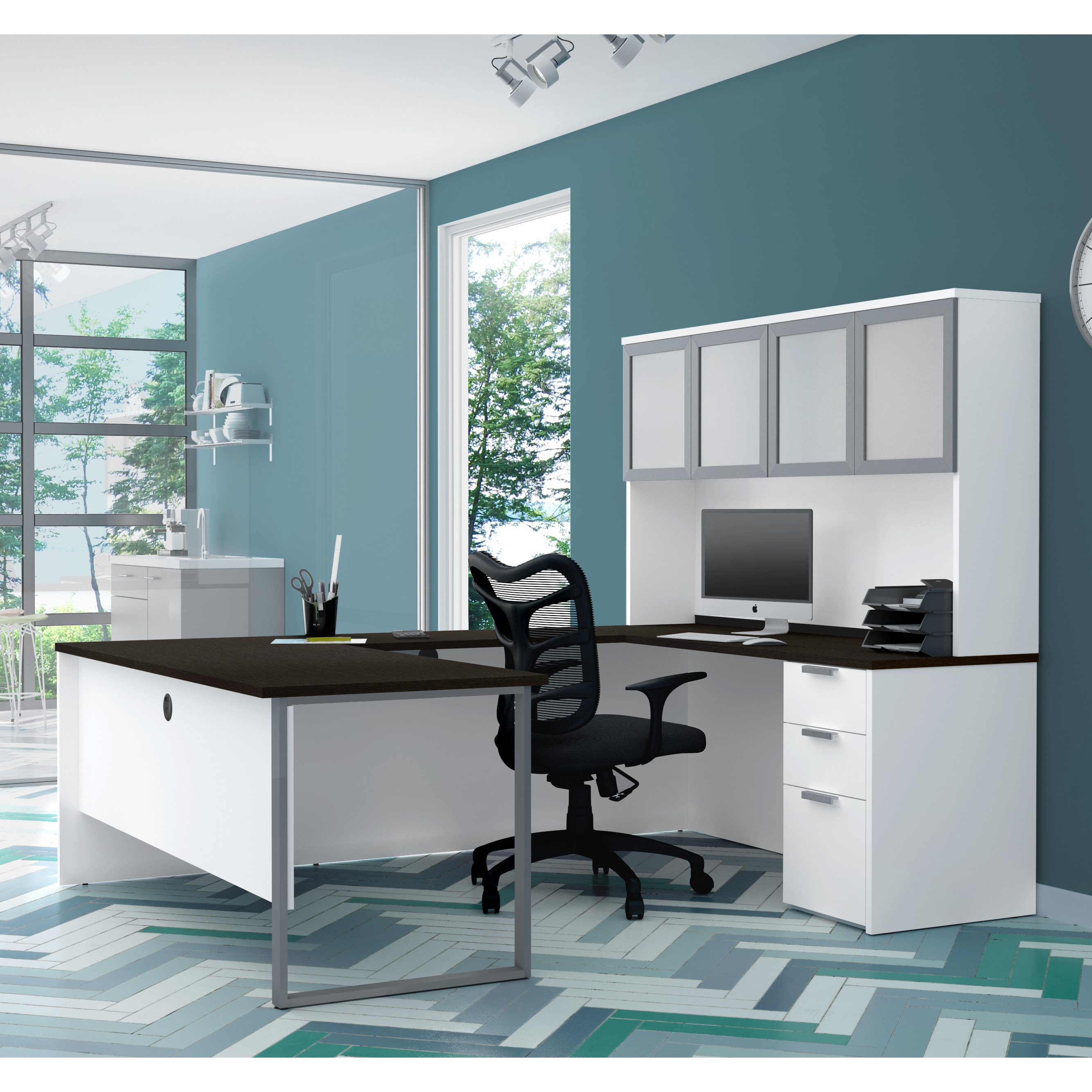 Bestar Pro-Concept Plus U-Shaped Executive Desk with Pedestal and Hutch