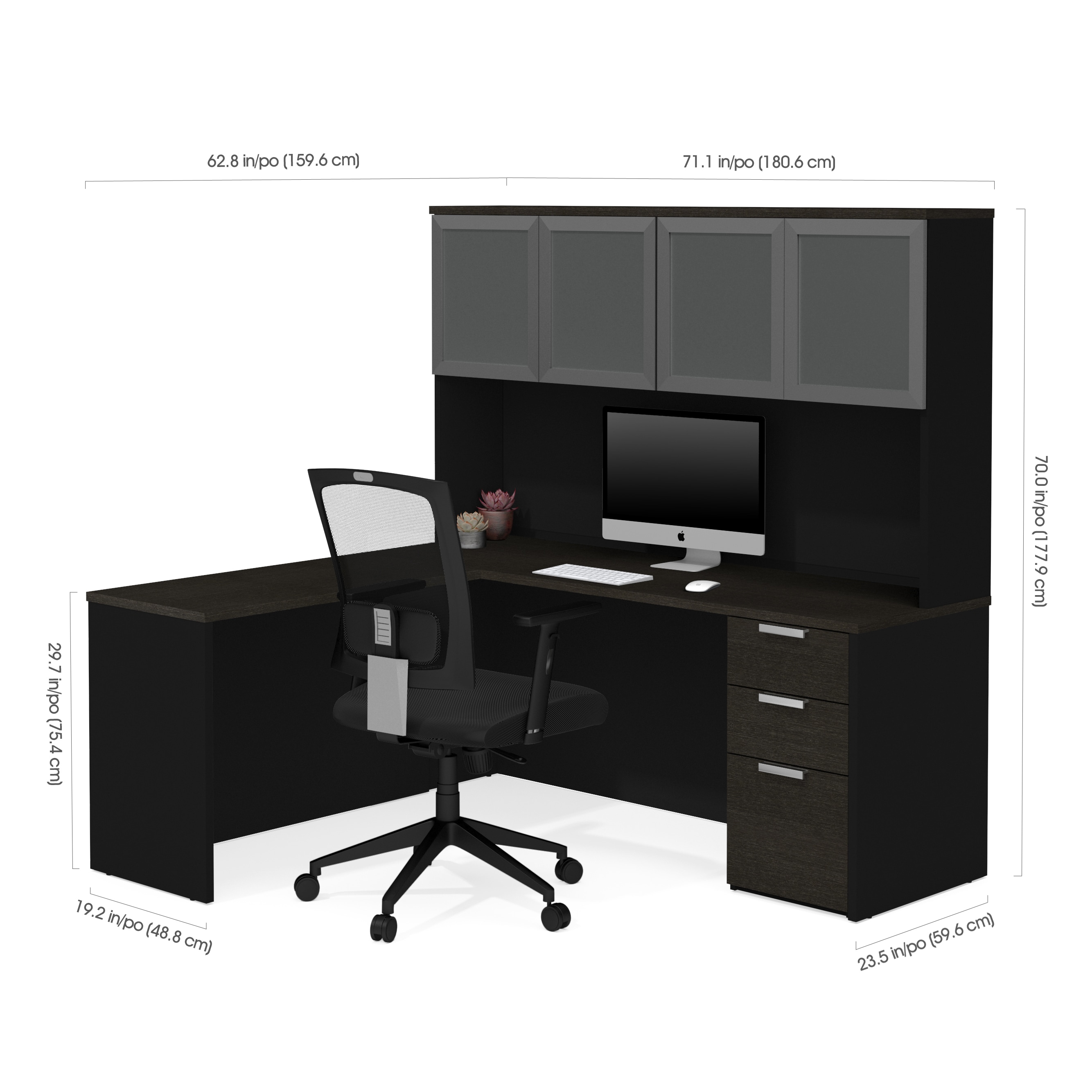 Bestar Pro Concept Plus L Desk With Frosted Glass Door Hutch Overstock 16828639