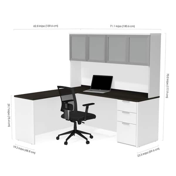 Shop Bestar Pro Concept Plus L Desk With Frosted Glass Door Hutch