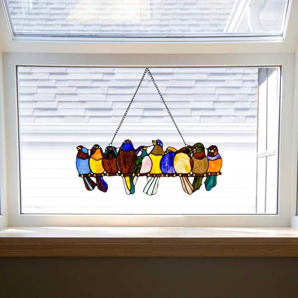Shop River Of Goods Birds On A Wire 9 25 Inch Stained Glass Window