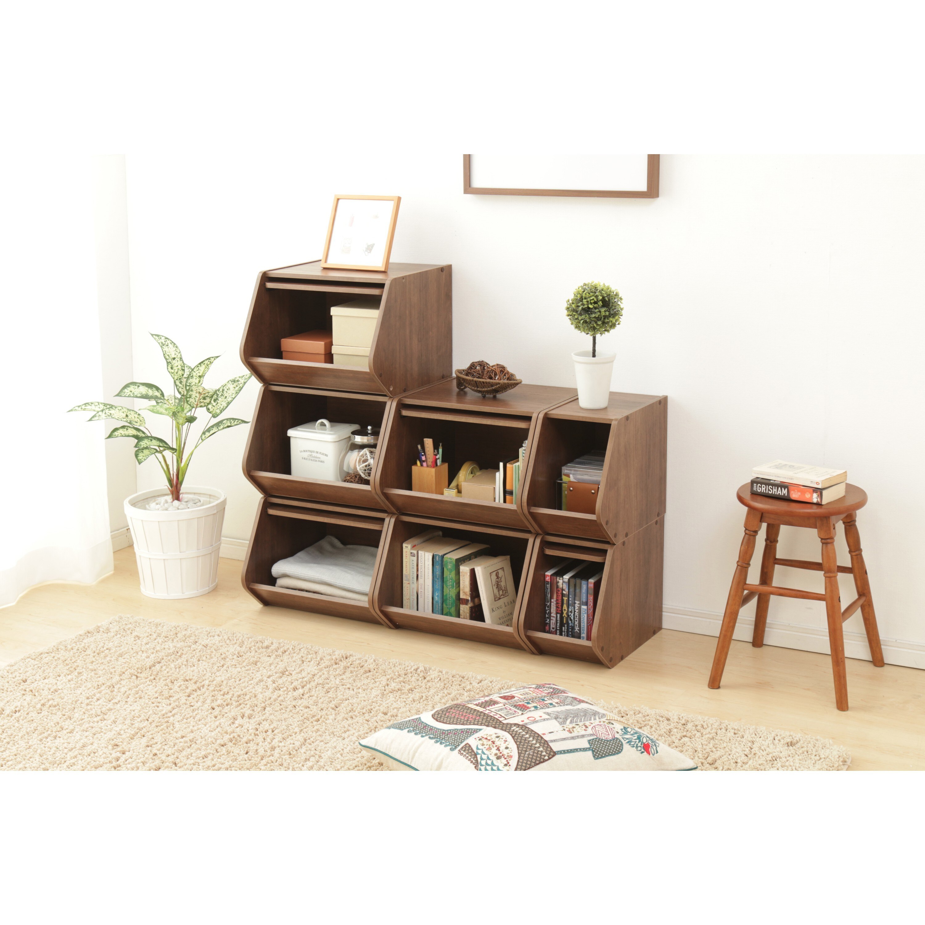  IRIS TACHI Modular Wood Stacking Storage Box with Shelf, Dark  Brown : Home & Kitchen